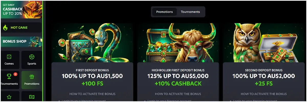 NEOSpin Casino Bonuses and Promotions