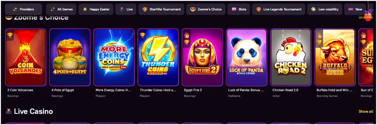 Game Selections at Zoome Casino