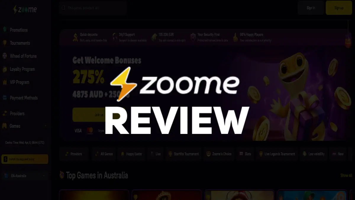 Zoome Casino Review | Bonuses & Login Guide Australia 2026