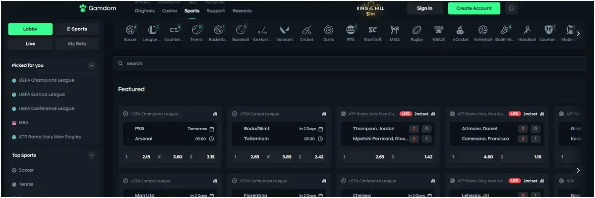 Type of Sports to Bet on Gamdom