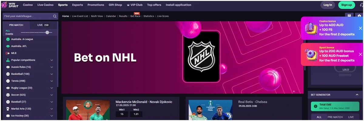 Types of Sports to Bet on Winspirit Casino