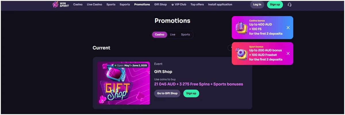 Winspirit Casino Bonuses and Promotions